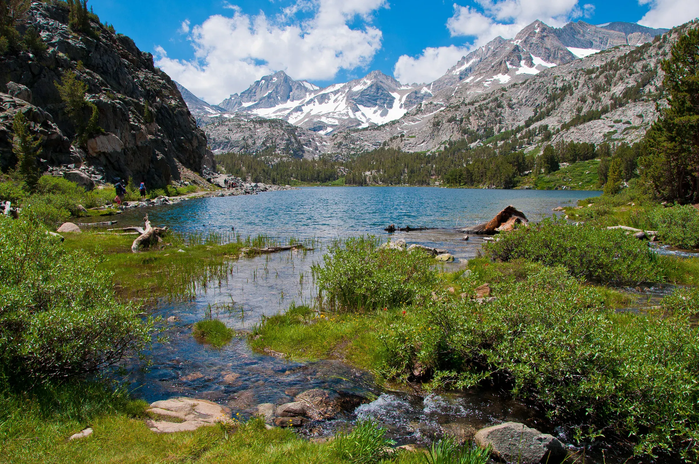 Long Lake and granite peaks in California's Little Lakes Valley